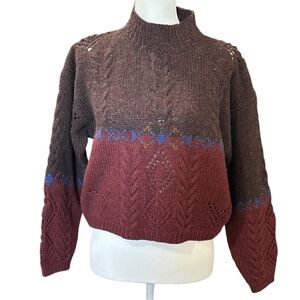 Woolrich Brown and Red Women's Turtleneck Sweater 100%Wool